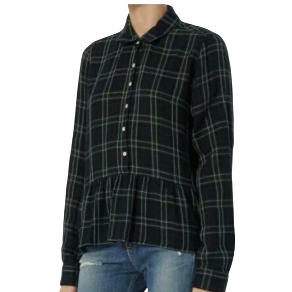 TROVATA Birds of Paradis Flannel Peplum Hem L/S Plaid Button Down Shirt Medium - Picture 1 of 8
